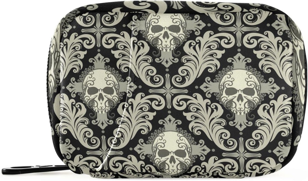 Pill Case Travel Vintage Pill Cases Bag Medicine Vitamin Container Pill Box Organizers Supplement Holder (Skull Damask)