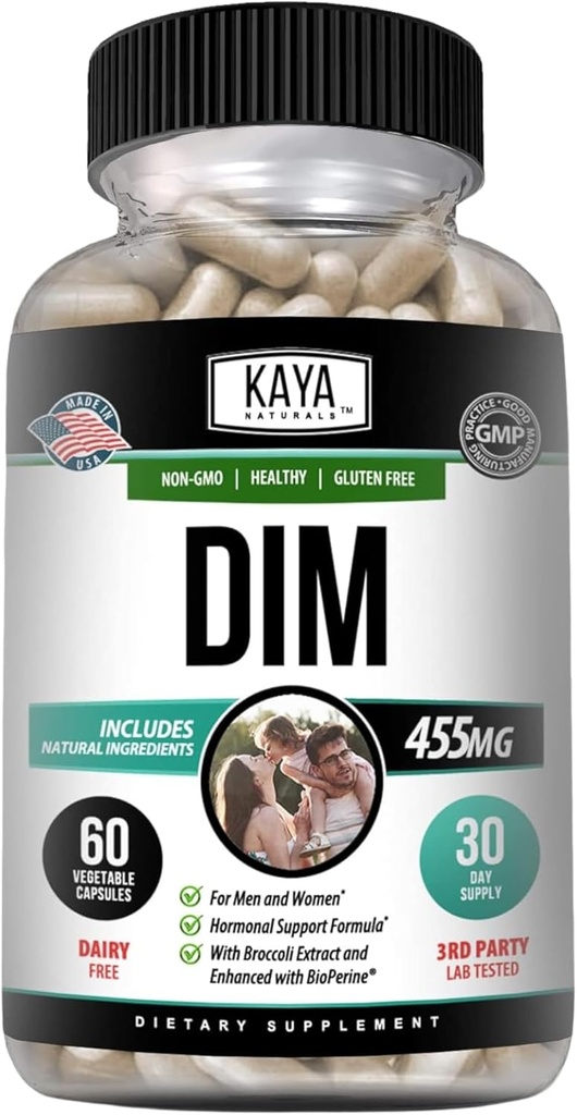 Kaya Naturals DIM Ultra | Supplement for Women and Men | Vegetable Capsules with Broccoli Extract & BioPerine | Herbal Supplement for Hormonal Support, Acne, Menopause, and Prostate – 60 Count