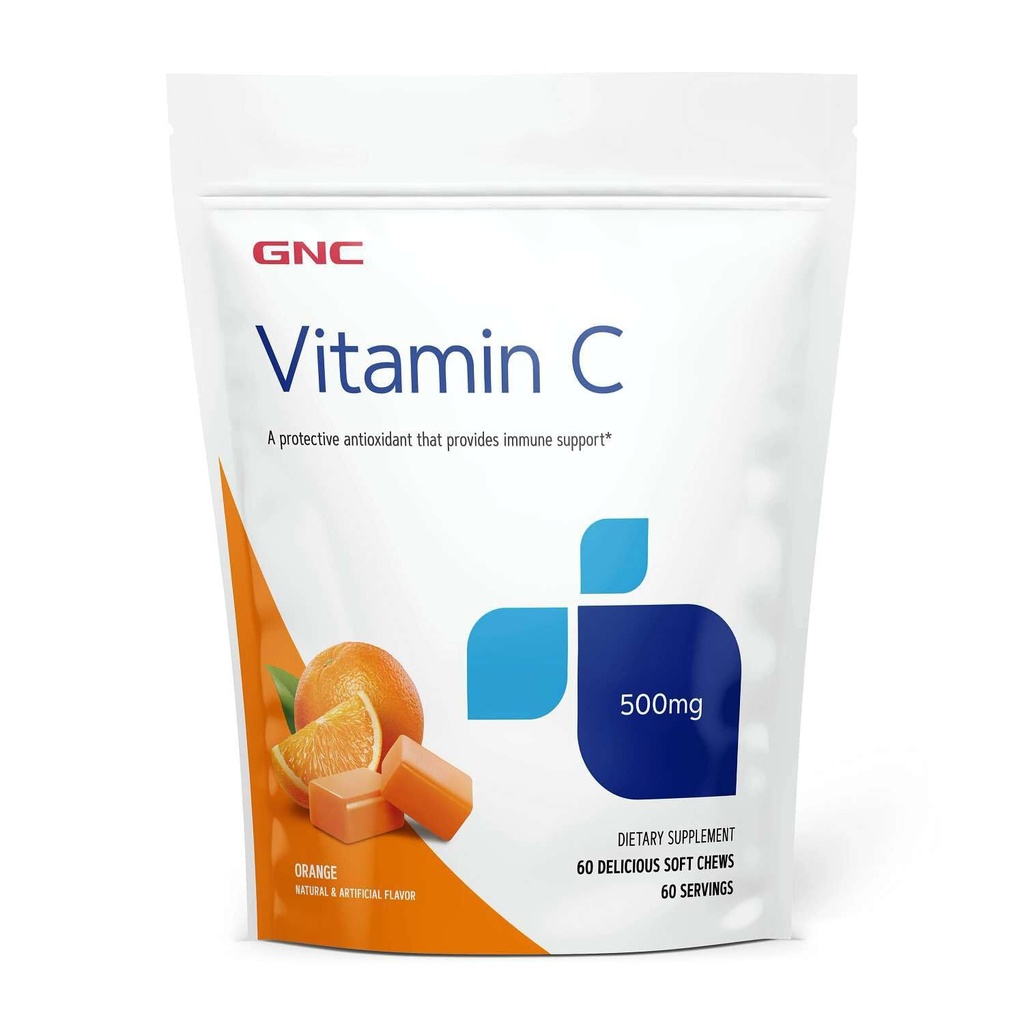 GNCのビタミンCの柔らかい咀嚼500mg、オレンジ、60の咀嚼、サポート自然な抵抗