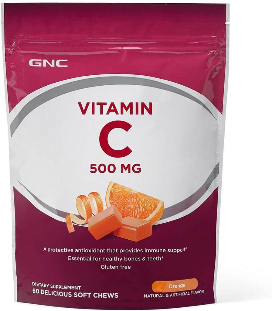 GNCのビタミンCの柔らかい咀嚼500mg、オレンジ、60の咀嚼、サポート自然な抵抗
