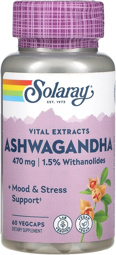 SOLARAY Ashwagandha, 470 mg, 60 VegCaps