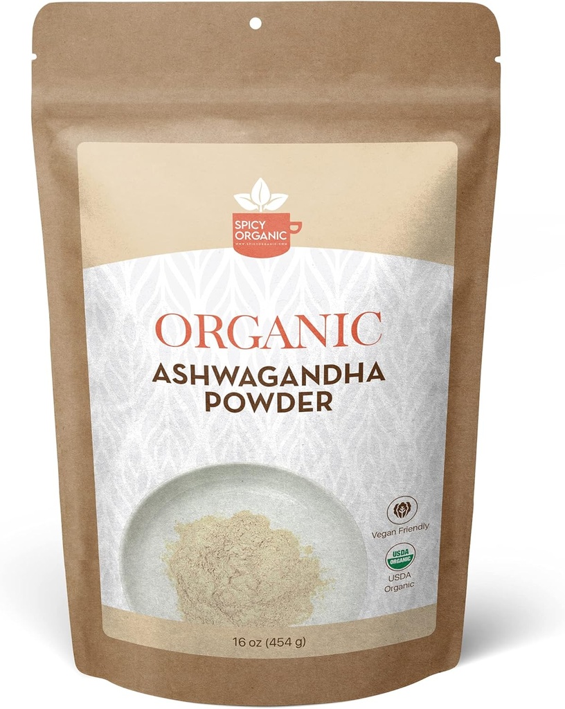 SPICY ORGANICオーガニックアシュワガンダルートパウダー - 1ポンド。、非GMO、インドの100%生 - インドのGinseng(Withania Somnifera) - 天然ストレスサポート、エネルギー&免疫健康
