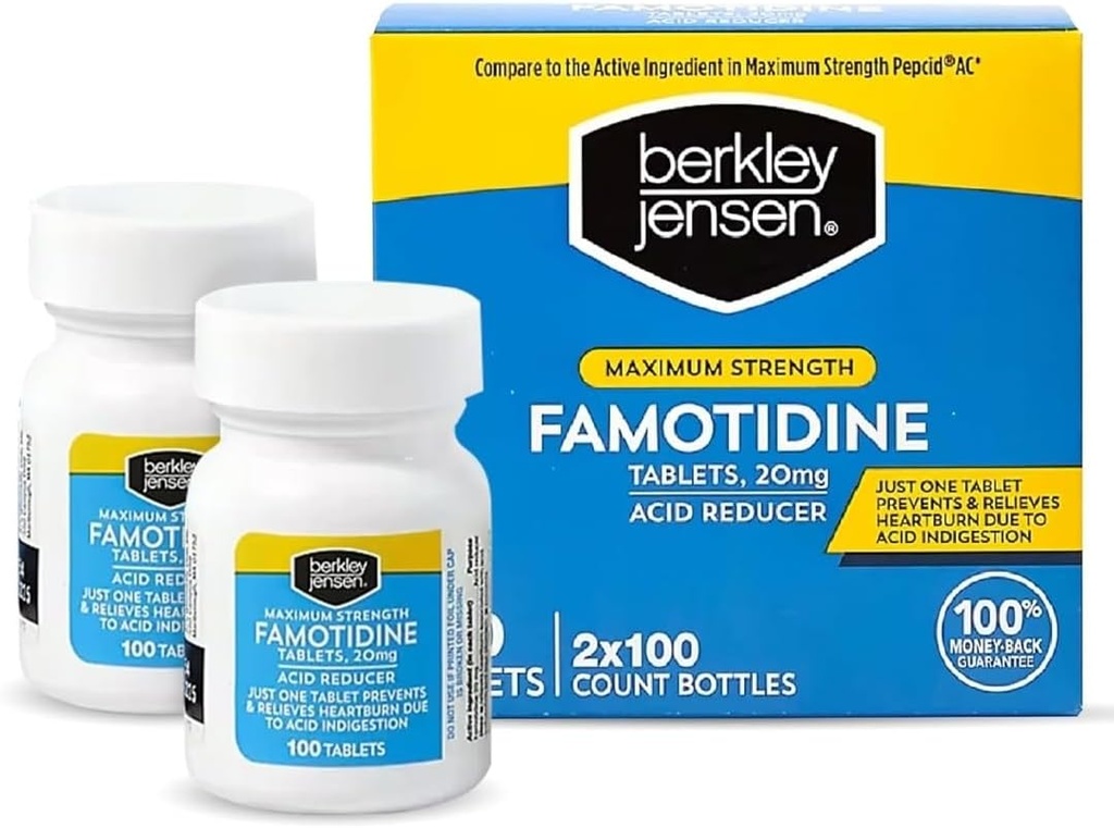 berkleyのjensenの最高の強さのFamotidine 20のmg - (200の計算)、酸の減力剤のタブレットは、食事誘発されたHeartburn及び酸の消化の症状、一日のHeartburnの防止及び救助を取り除きます