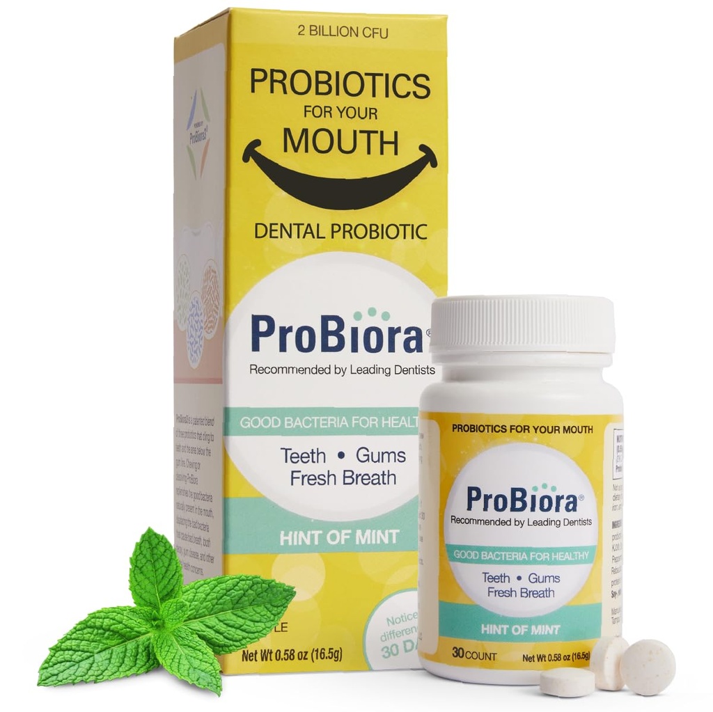 ProBiora Oral Probiotics for Teeth and Gums | Dental Probiotics for Improved Oral Health | Bad Breath Treatment for Adults | ProBiora3 Patented Probiotic Blend | Tooth Whitening | 30 Mint Tablets