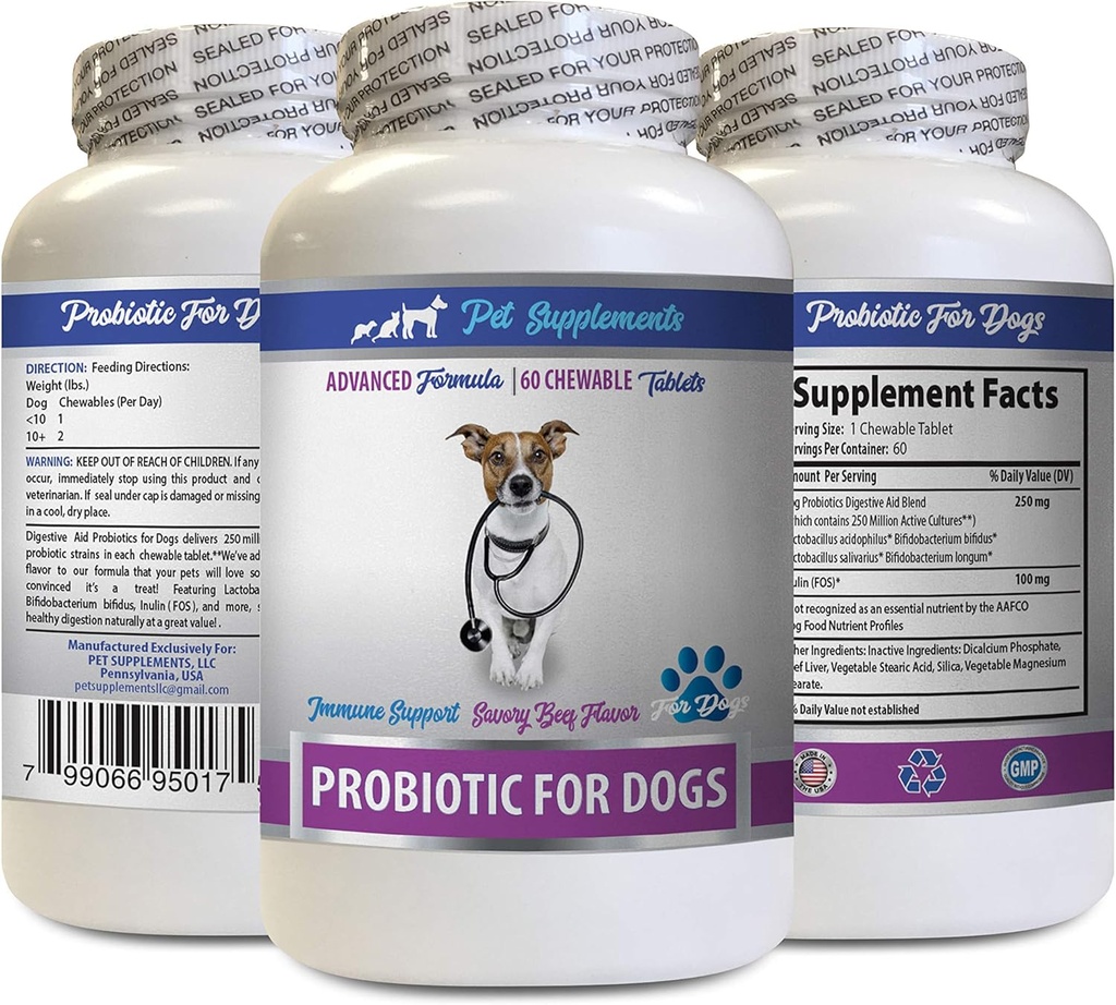 犬消化酵素とプロバイオティクス - 犬のためのPROBIOTICS - 健康なガット - ガスDiarrheaと悪い呼吸を停止 - 消化ブースト - 犬のプロバイオティクスパウダー - 1ボトル(60のお菓子)