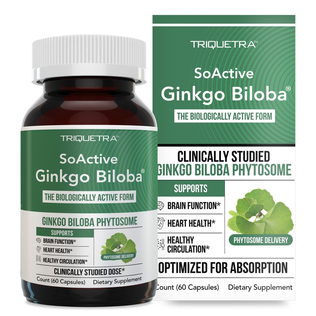 SoActive GinkgoBiloba with GinkgoSelect® Phytosome | 臨床的に強化された脳、心臓と記憶のサポート - 180 mg - 循環と認知健康を維持するのに役立ちます(60カプセル)