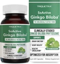 SoActive GinkgoBiloba with GinkgoSelect® Phytosome | 臨床的に強化された脳、心臓と記憶のサポート - 180 mg - 循環と認知健康を維持するのに役立ちます(60カプセル)