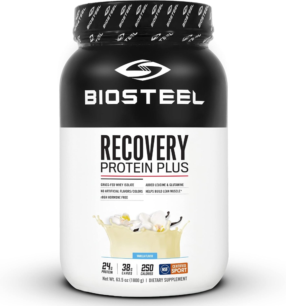 BIOSTEEL Recovery Protein Plus Powder Supplement, Grass-Fed and Non-GMO Formula, Vanilla, 27 Servings