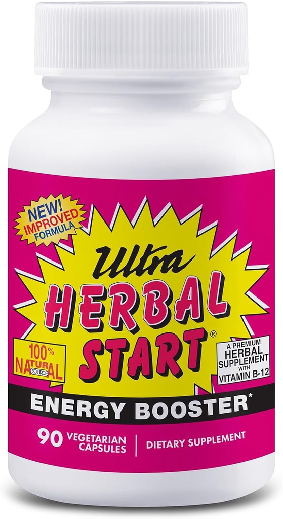 ウルトラハーバルスタートエネルギーブースター - B-12、Panax Ginseng、Yerba Mate、Kola Nut、Spirulina、Echinaceaで  エネルギー、スタミナ、耐久性の自然なブーストを促進  サプリメント - 90カプセル