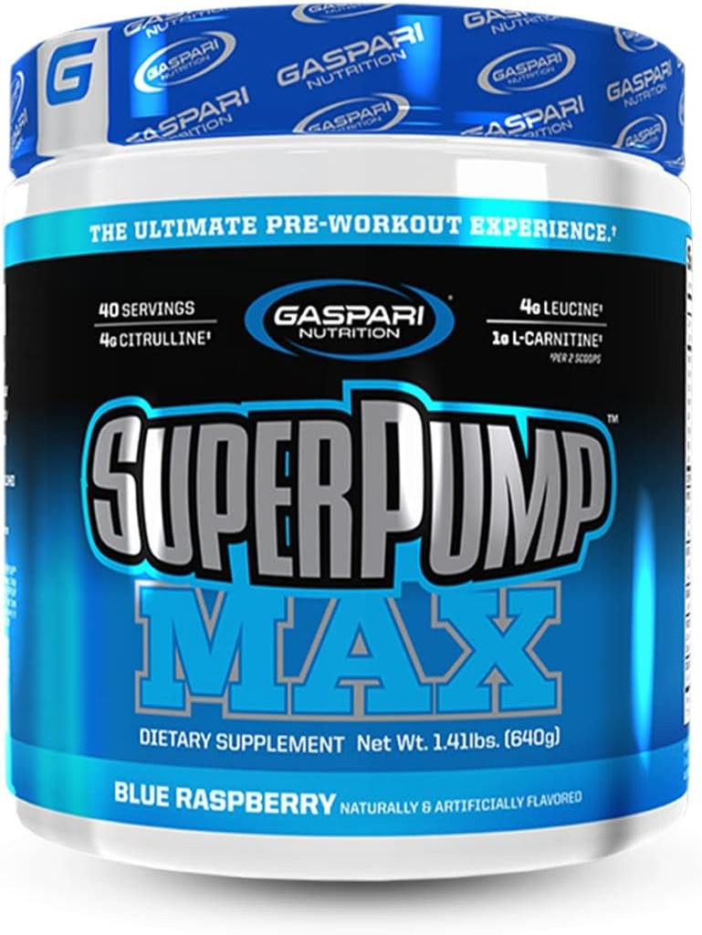 Gaspari栄養SuperPump MAX、究極のプレワークアウトパウダー、持続エネルギープレワークアウト、ニトリ酸化物ブースター、筋肉の成長、回復&電解液補充(40サービング、ブルーラズベリーアイス)