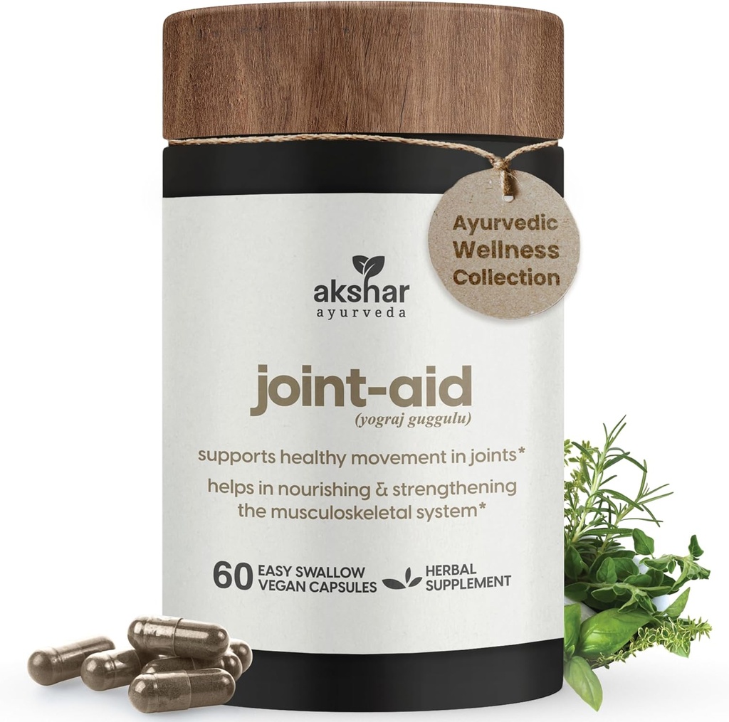 AKSHAR Ayurveda - ジョイントエイド - ニーの時事モビリティ救済のためのインドの草の関節サポートサプリメント, バック, ハンド - ビーガン残酷のない筋肉と関節のサプリメント (パック 1 (60 カウント - A))