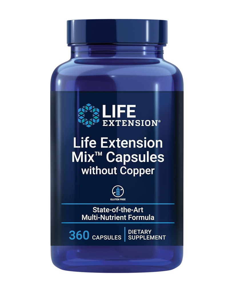 Life Extension Mix™ Capsules Without Copper, high Potency, Advanced Vitamin, Mineral, Fruit & Vegetable Formula, Vitamin B, C, D, E, for Whole-Body Health, Healthy Aging, Gluten-Free, 360 Capsules