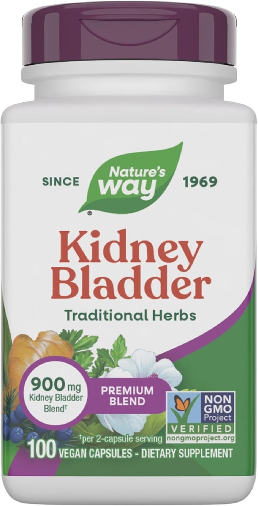 Nature's Way Kidney Bladder Premium Blend, 伝統的なハーブサプリメント, 900 mg / 2-カプセルのサービング, 非GMOプロジェクト検証, ビーガン, 100 カプセル (パッケージ 5 月 Vary)