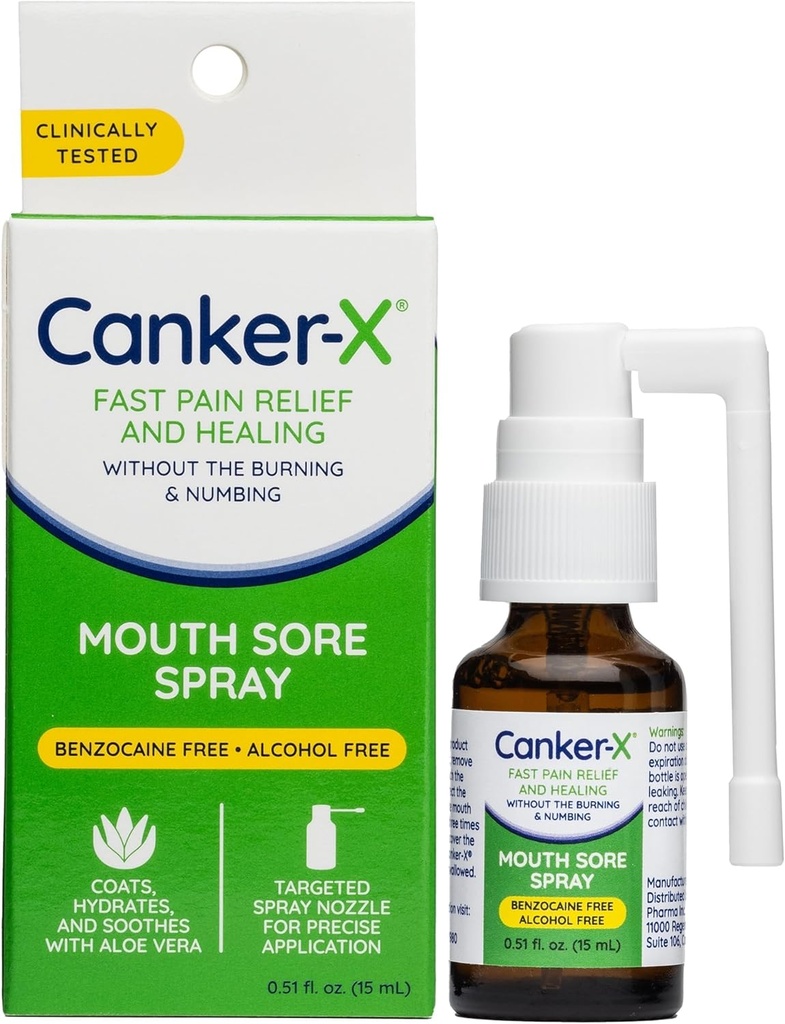 Canker-X Mouth Sore Spray、Canker Sores、バーン&その他からの経口痛みの軽減、燃やさない&Numbing、ベンゾカインフリー&アルコールフリーMouth Ulcer治療、標的スプレーノズル、0.51 Fl。 Oz。