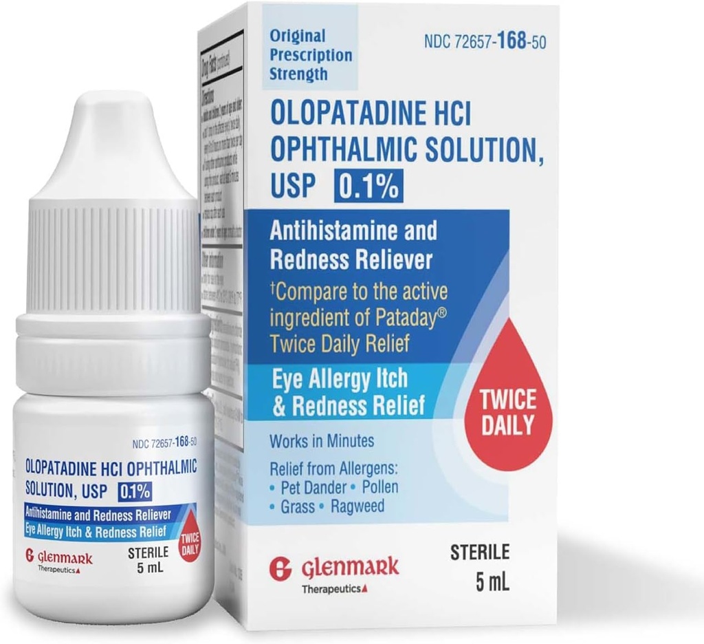 Glenmark Therapeutics Olopatadine Eye Drops for Allergies, Redness Edwards, Antihistamine eye Drops, Pet Dander, Pollen, Grass, Ragweed, Minutes, Olopatadine HCl 0.1%, 5ml