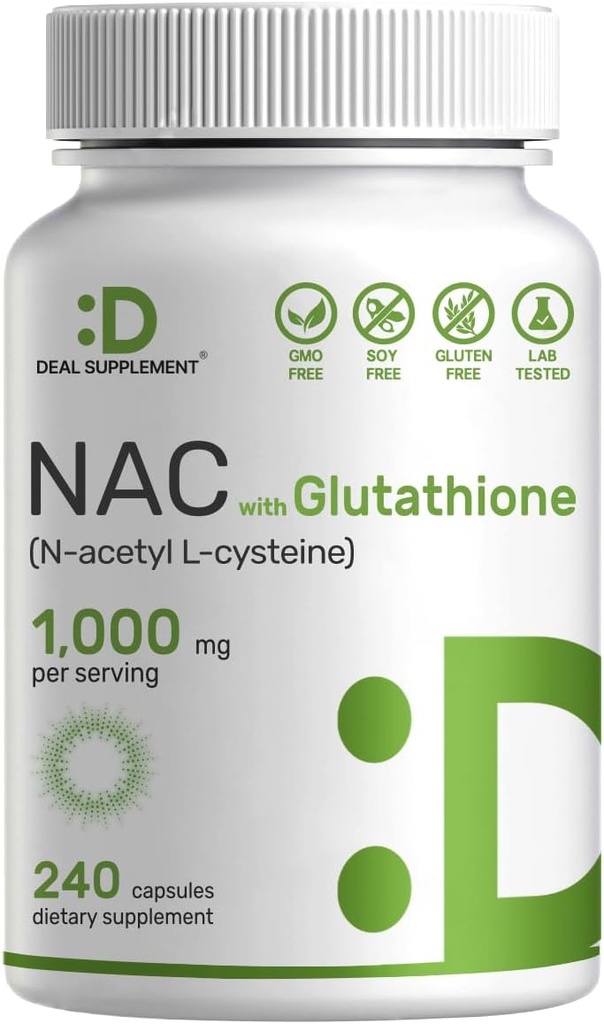 DEAL SUPPLEMENT NAC サプリメント (N-アセチル Cysteine) 削減グルタチオン、240 カプセル - 免疫健康、肺、肝臓機能に対する抗酸化支援