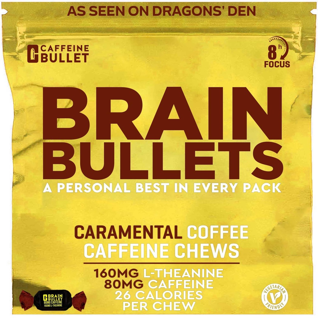 80mgカフェイン&160mg L-テアニンフォーカス強化エネルギー咀嚼(40サービング) - Neuroscience Backed Nootropic Stack、メンタルアクティ&認知サポート | キャラメルフラップ風味脳弾丸