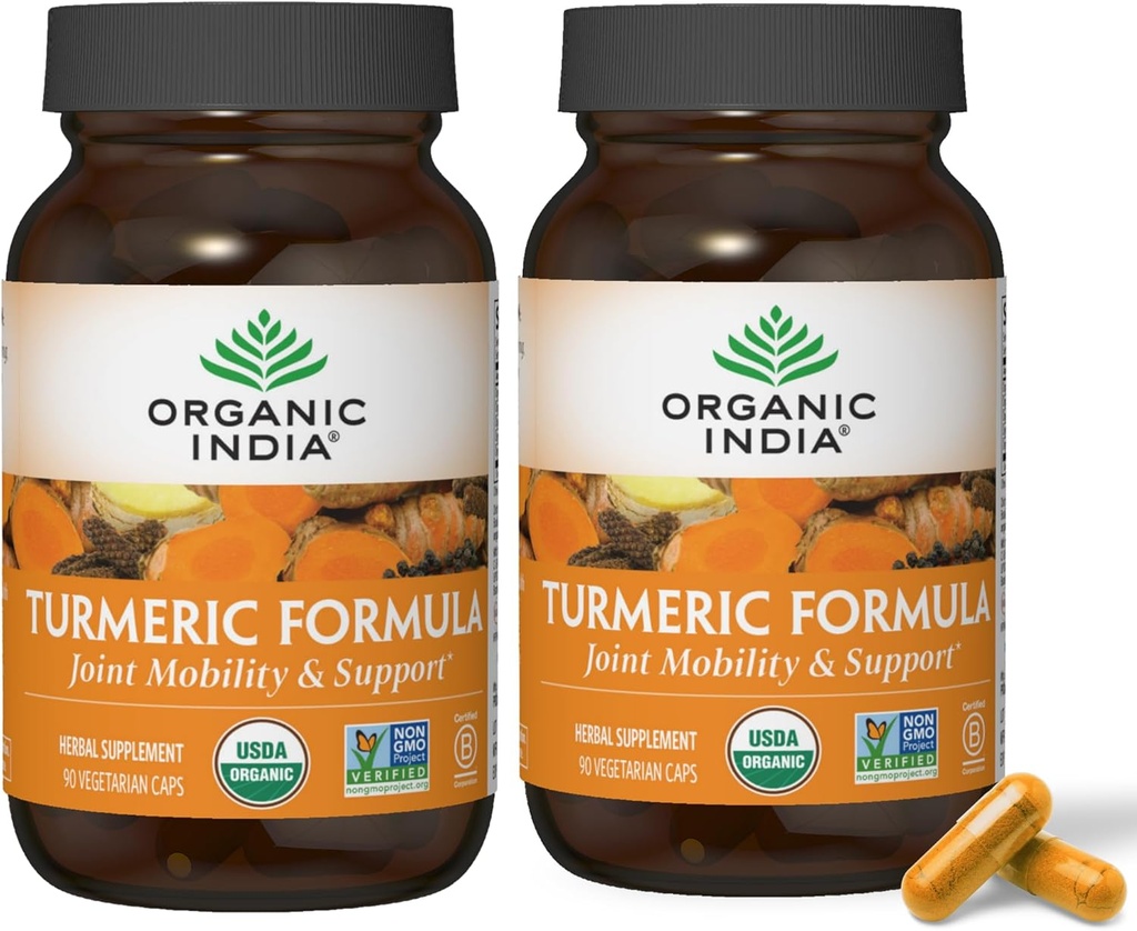 黒いペッパーが付いているORGANIC INDIAのターメリックのクルクミン - 草の補足、共同サポート及び免疫システム サポート、全根の補足、Trikatu、USDAは有機性- 180のカプセルを証明しました