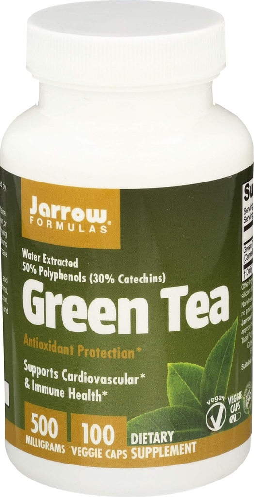 Jarrow Formulas Green Tea 500 mg - 100 Veggie Caps, Pack of 2 - Antioxidant Support - 50% Polyphenols - Cardiovascular & Immune Health - 200 Total Servings