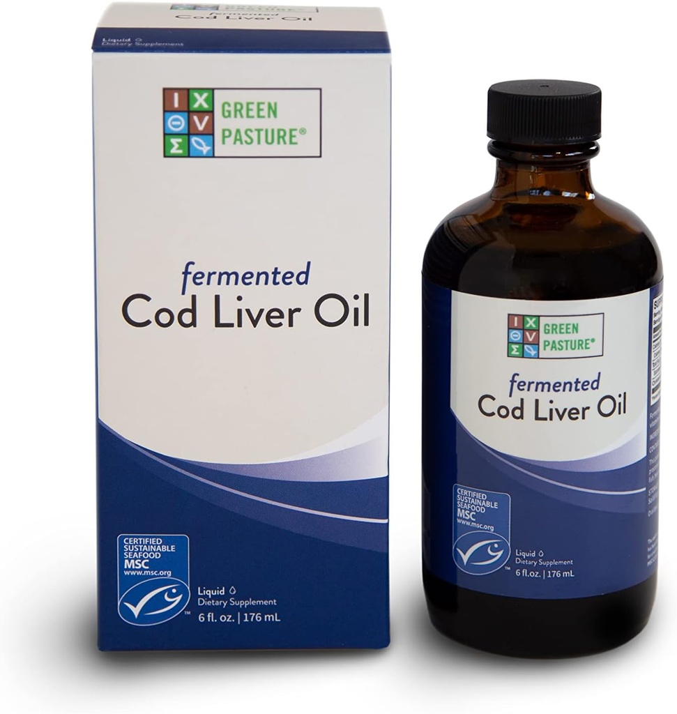 緑の牧草 - 発酵させたタラの肝油の液体-6のfl。 oz。 - Unflavored