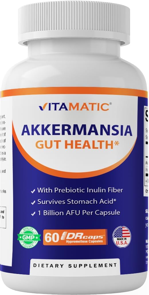 Vitamatic Akkermansia Muciniphila Gut Health - 60 DRカプセル(遅延リリース) - プレバイオティックインリンファイバー製