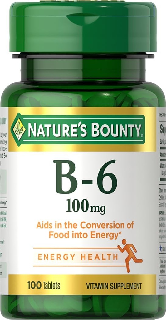 Nature's Bounty Vitamin B6 100mg Tablets - Supports Energy Metabolism & Nervous System Health, 100 Ct