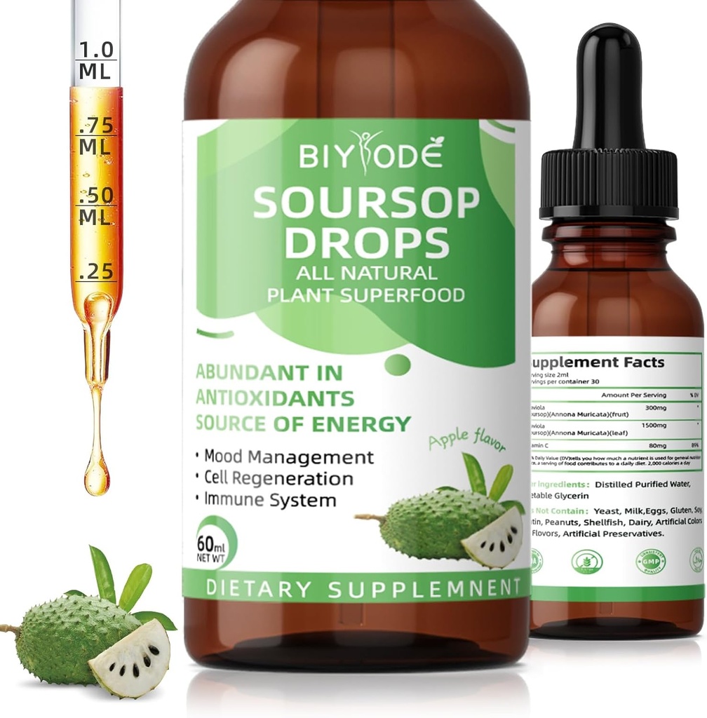 Soursop Graviolaの液体の低下:免疫の健康の消化の弛緩のための1800mg優れた酸化防止サポート睡眠のビーガングルテンフリーの砂糖は1 Fl Oz 30の日の供給を放します