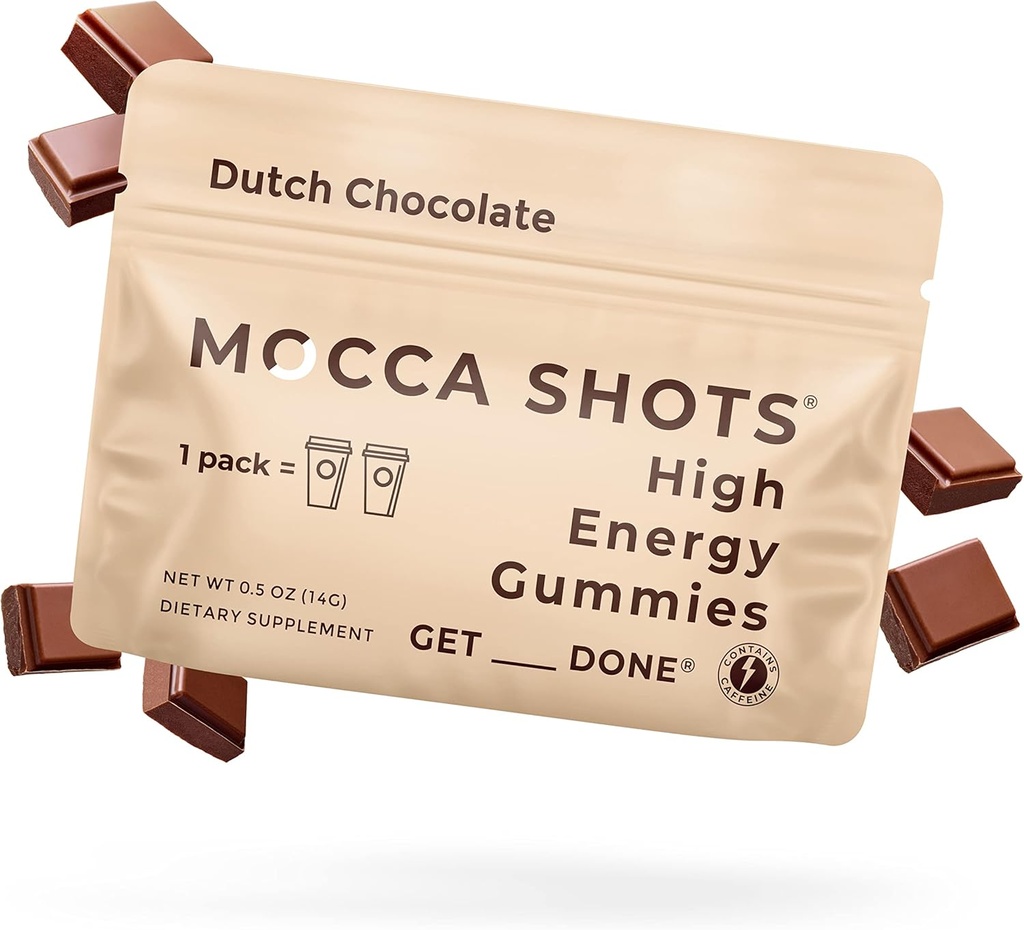 SGCシアトルガミーカンパニーカフェインエナジーグミー12パック、オランダチョコレートモッカエナジー咀嚼、向知性、ビーガン、植物ベースのグルテンフリー、200mgカフェイン