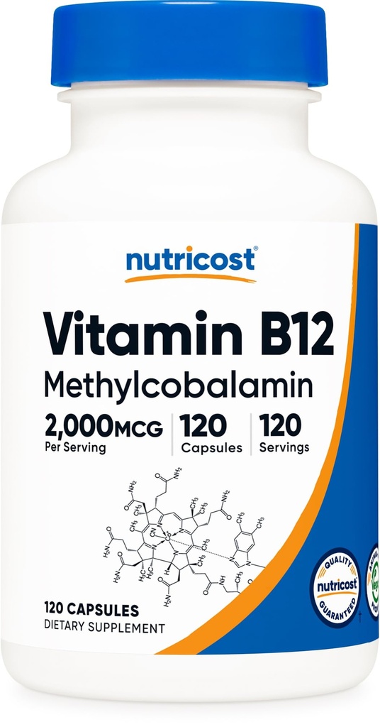 NutricostビタミンB12(メチルコバラミン)2000mcg、120カプセル - ベジタリアンキャップ、非GMO、グルテンフリーB12サプリメント