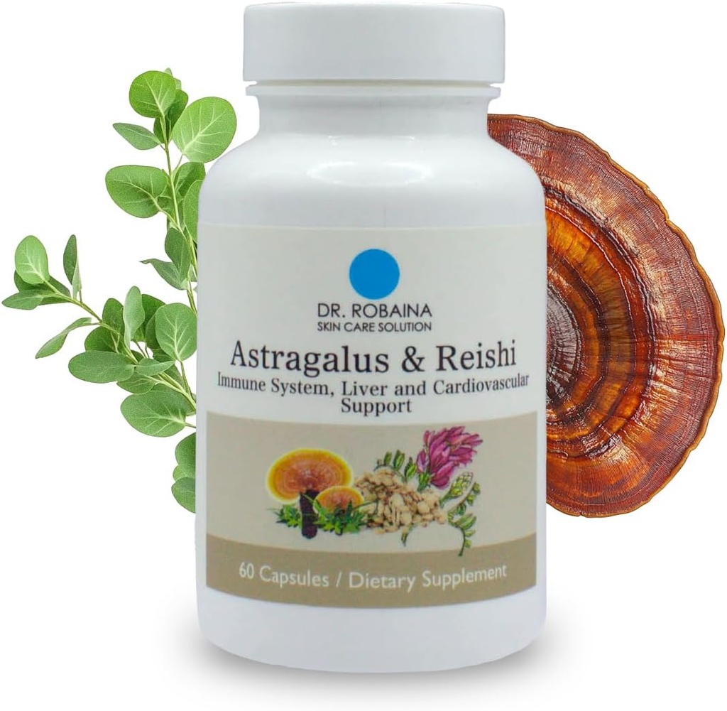 Dr. Robaina Astragalus & Reishi カプセル – 免疫, 肝臓 & 心血管サポート – 高機能ハーブブレンド – ビーガン, 非GMO, アメリカ製, 60 カプセル