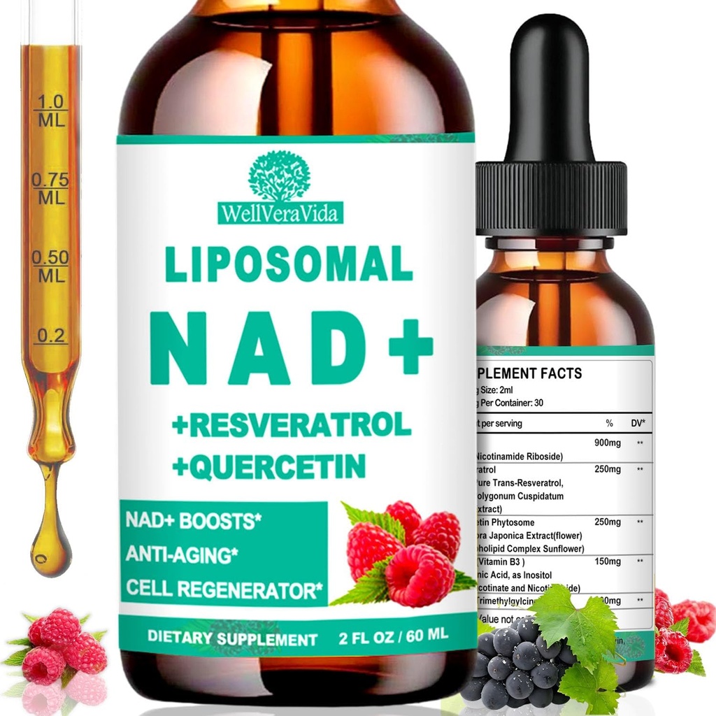 女性及び人のためのNADの補足、Liposomal NADのニコチンアミドのResveratrol 900mg、TMG、Quercetin、ビタミンB3の長寿、エネルギー、反老化、焦点のための有機性液体のNADのResveratrolの補足