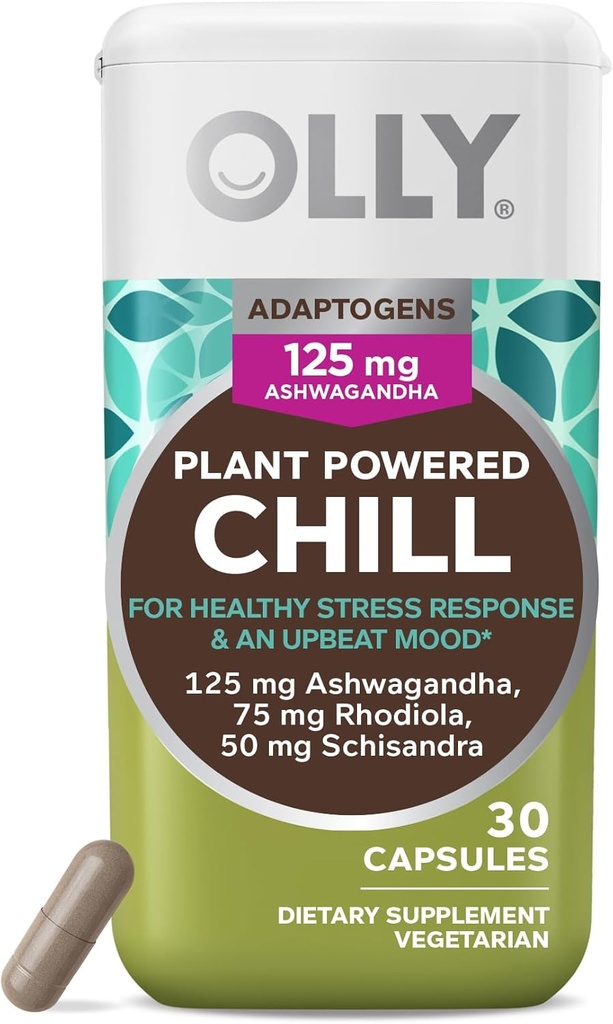 OLLYチルアダプトゲン、Ashwagandha、Rhodiola RootのMoodサポートサプリメント、ベジタリアンカプセル - 30ct