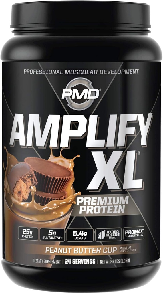 PMDスポーツは、XLプレミアムWheyタンパク質サプリメントハイドログリーンブレンドを増幅 - グルタミンと筋肉、強度、回復のためのスーパーフードとホエイプロテインマトリックス - ピーナッツバターカップ(24のサービング)