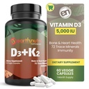 EarthNutriビタミンD3 K2サプリメント5000 IU - MENA Q7、VitashineのD3、Aquaminと72 Traceミネラルからのカルシウム - 免疫、骨、心の健康のために - 非GMO - 60ベジーカプセル