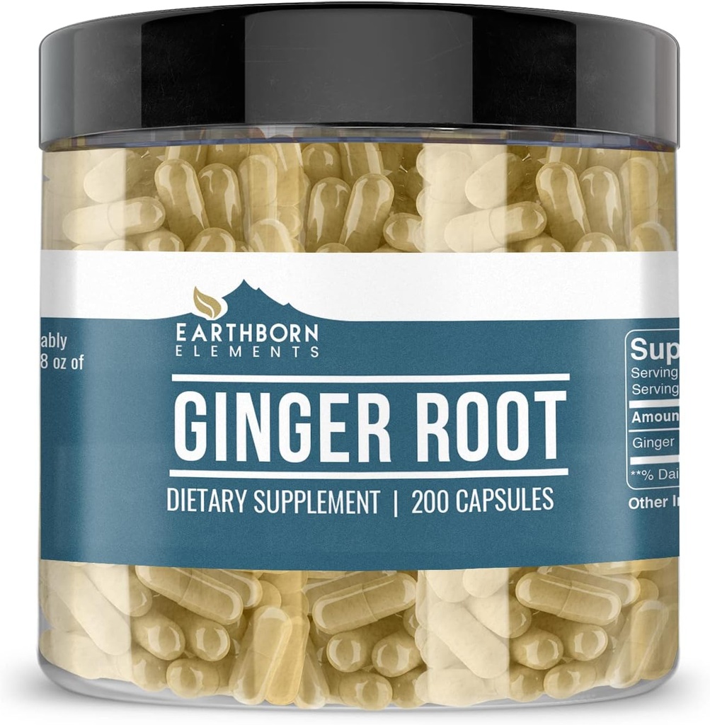 Earthborn Elements Ginger Root (200 Capsules) Pure & Undiluted, No Additives