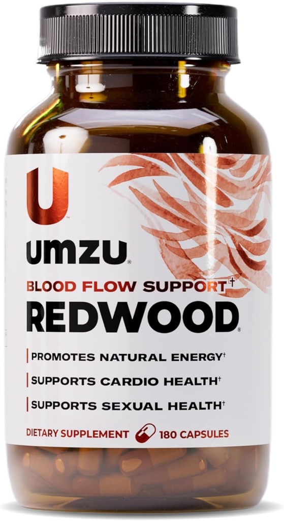 UMZU Redwood Blood Flow Nitric Oxide Supplement for Men & Women, Blood Pressure, Circulation, Stamina, Energy (30 Day Supply | 180 Capsules)
