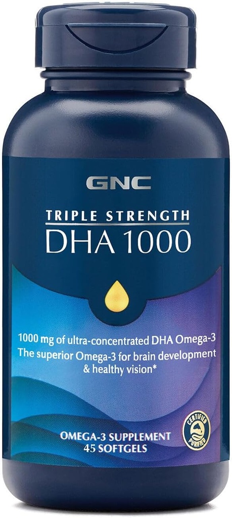 GNCの三重力DHA 1000 Omega 3の補足、1000mg DHAの支持の脳開発および健康な視野、45 Softgels