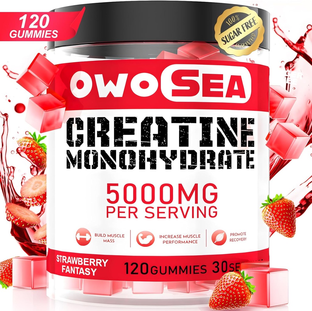 男性のためのクレアチンの Monohydrate のガミー及び女性 5000mg のクレアチンの Monohydrate 筋肉サポートのためのサービングごとの食事療法 120 の計算のChewable 5g のクレアチンの補足の砂糖の自由なビーガン (1 のパック、いちご)