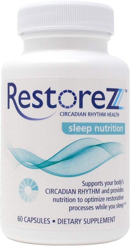 RestoreZ 睡眠栄養 (60 カプセル) 自然睡眠補助食品 - 休眠とシラディアンバランスを回復 - 睡眠ビタミンの形成を阻害しない