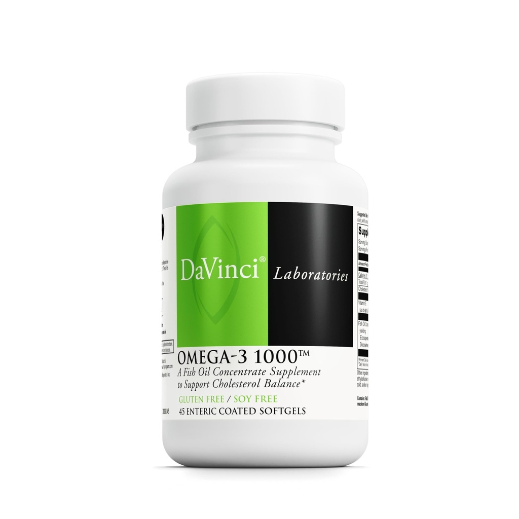 DAVINCI Labs Omega-3 1000 - すでに正常なコレステロール値を維持し、免疫システム、健康な髪と皮膚をサポートするための栄養補助食品* - グルテンフリー - 45 Enteric上塗を施してあるSoftgels