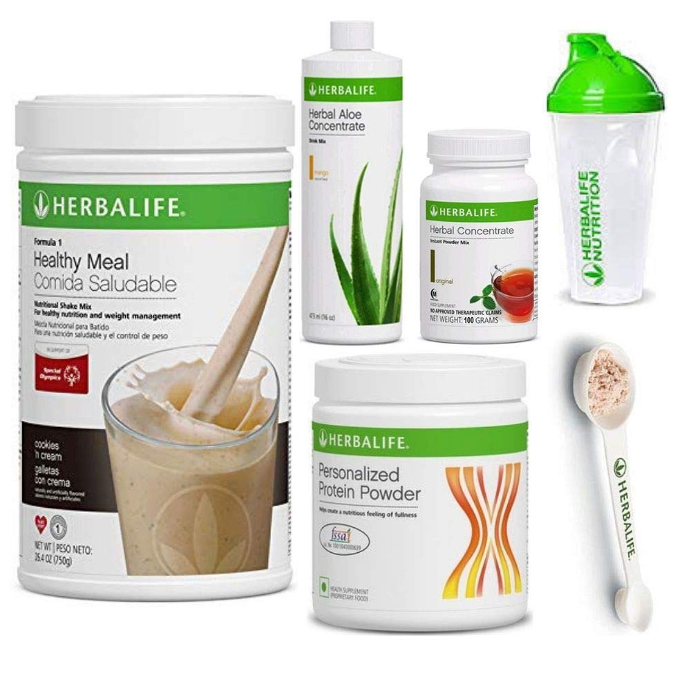 Herbalife Shakeヘルシーミールキット  クッキーとクリームフォーミュラ1 +ハーブアロエ(マンゴー)+ハーブティーコンセントレート+プロテインパウダー+シェーカーカップ&スプーン