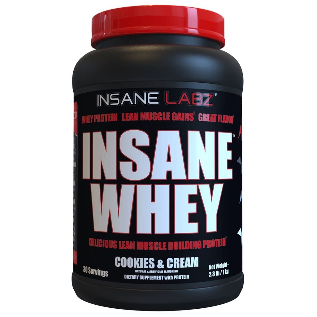 Insane Labz Insane Whey、100%の筋肉建物の乳蛋白質、BCAAのアミノ酸のプロフィール、固まりの利益、食事の取り替え(クッキー及びクリーム、30のサービング)