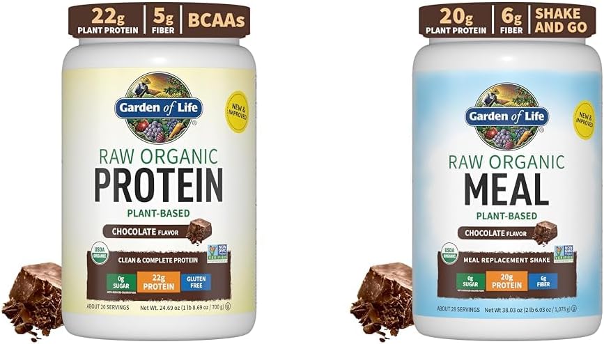 Garden of Life Organic Vegan Chocolate Protein Powder Raw Organic Meal Replacement Shakes - Chocolate Plant Based Vegan Protein Powder