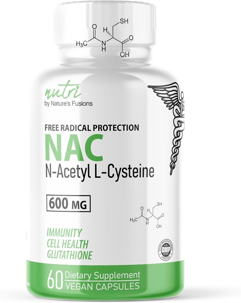 自然の融合NACサプリメントN-アセチルシステイン - NAC 600mg - アンチエイジングサプリメント、抗酸化サプリメント、肝臓と肺のサポート、ブーストグルタチオン - Nアセチルシステイン(60カプセル)