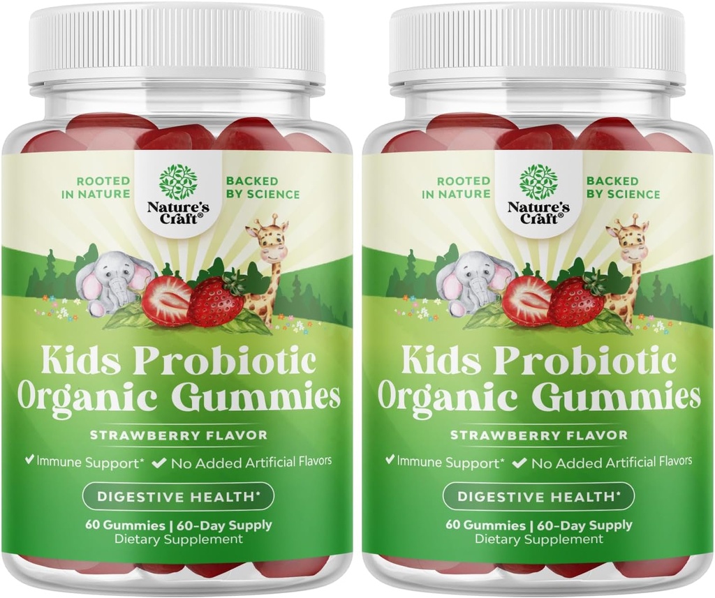 Natures Craft USDA 子供のためのオーガニックプロバイオティックグミー - ビーガン非GMOキッズプロバイオティックグミービタミン免疫と消化の健康 - Gentle 2.5B CFU有機プロバイオティクスイチゴ味(4ヶ月)