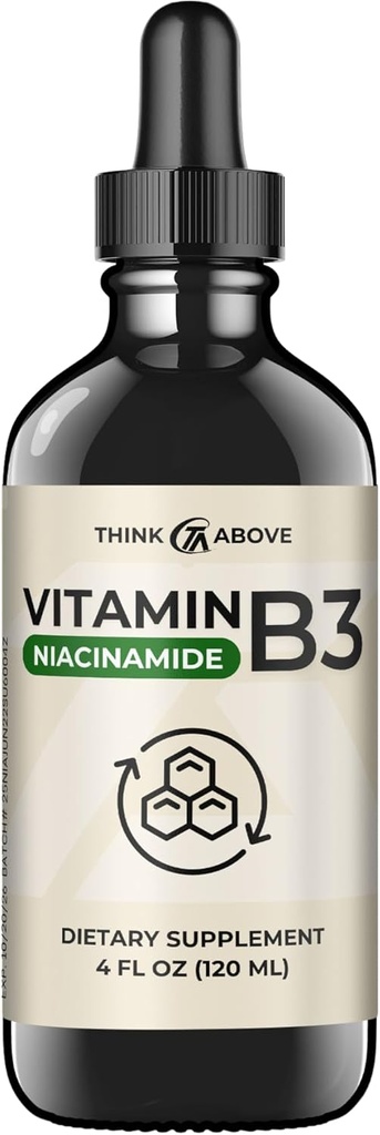 Liquid Vitamin B3 (as Niacinamide) Supplement - Non Flush Form of Niacin - Fast Absorption -Convenient Niacin Drops for Women and Men - 4 oz (120ml)