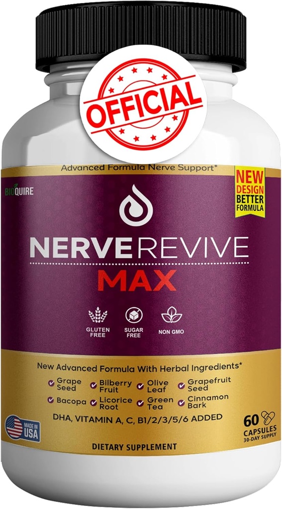 Nerve Revive Max - ビタミン、ハーブエキス、抗酸化剤を備えた高度な式 - グルテンフリー、非GMO、砂糖フリー - 粘度とウェルネスをサポート - 60カプセル、30日の供給