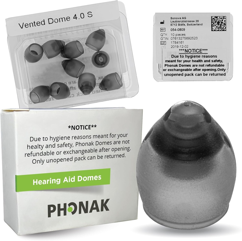 Phonak Vented 4.0 Dome Small (0.29 inch=7.5mm) 10 Domes, Genuine OEM Switzerland Replacement by Sonova, Hearing Aid Domes for Phonak Audeo Marvel Paradise Lumity Accessories -1 Pack/10 Domes Total