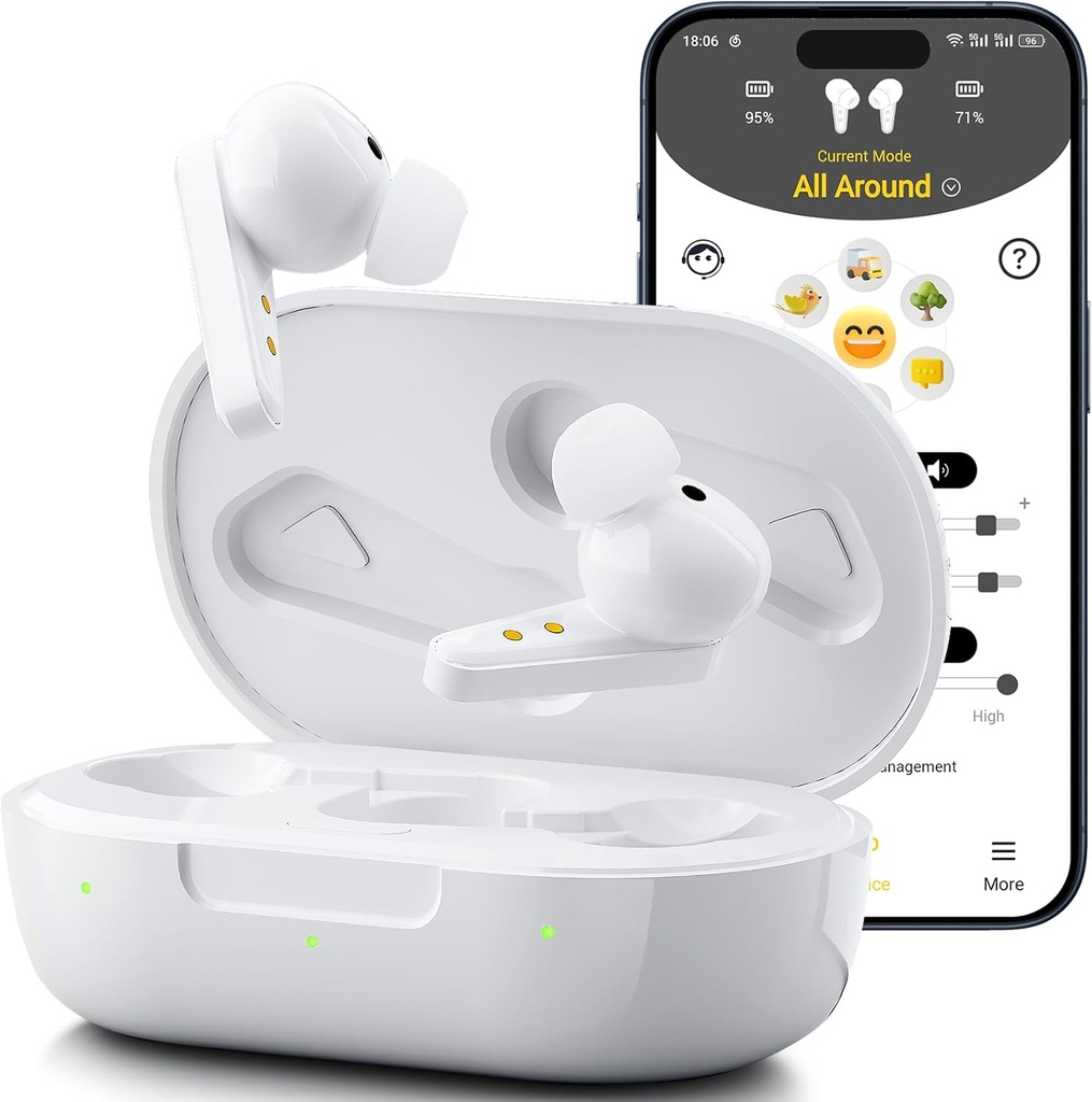 Kingwell OTC補聴器充電式、スマートアプリで高齢者のためのBluetooth補聴器 iOS / Android、真の音質、32 DSPチャネルノイズキャンセレーション