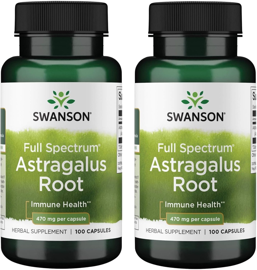 Swanson Astragalus Root - 免疫システムサポートを促進するハーブサプリメント - ナチュラルフォーミュラ支持心と肝臓の健康 - (100カプセル、470mg各)(2パック)
